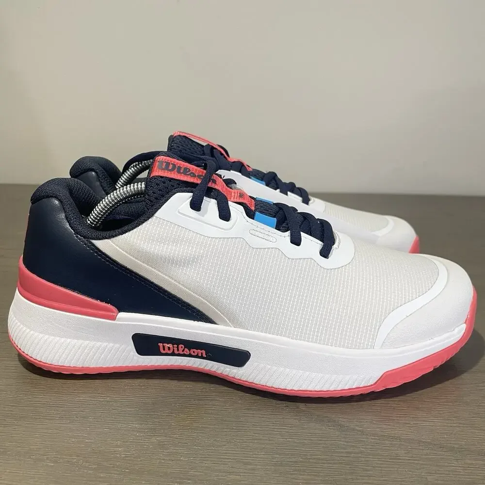 Wilson Womens Size 7.5 Tennis Shoes NEW White Navy Blue Salmon Intrigue Pro